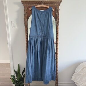 Free People Soraya Denim Midi Dress Slouchy Fit Tiered Skirt Oversized Cotton M